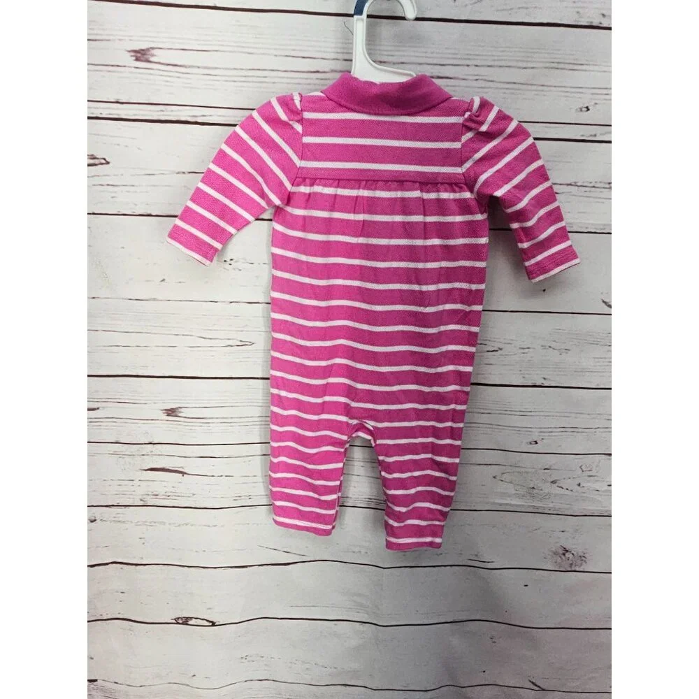 Ralph Lauren Girls‎ Pink Striped Polo Collared Coverall Outfit Size 9M 9 months